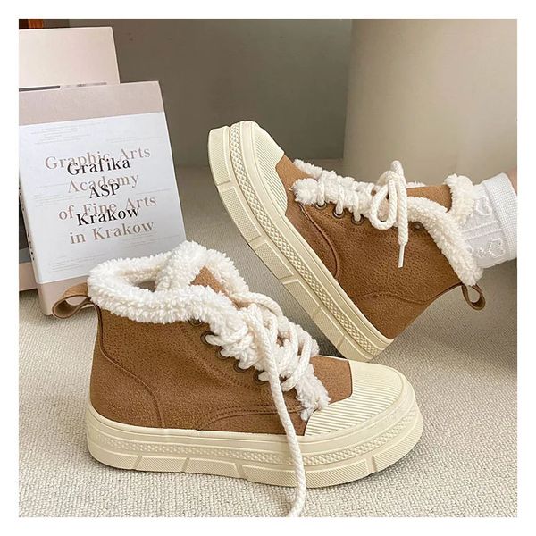 Scarpe eleganti Scarpe con suola spessa Stringate Casual High Top Canvas Thermal Wool Plush Board 24103 231207