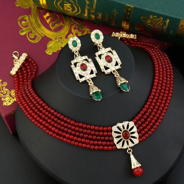 Conjuntos de jóias de casamento Marrocos Moda Gargantilha Colar Brinco Conjunto Noiva Mão Senhoras Favorito 231207