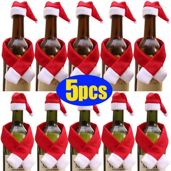 Berets 1/5Set Chapéu de Natal Cachecol Garrafa de Vinho Tinto Decoração Enfeites de Natal Ano Navidad 2023 Engraçado