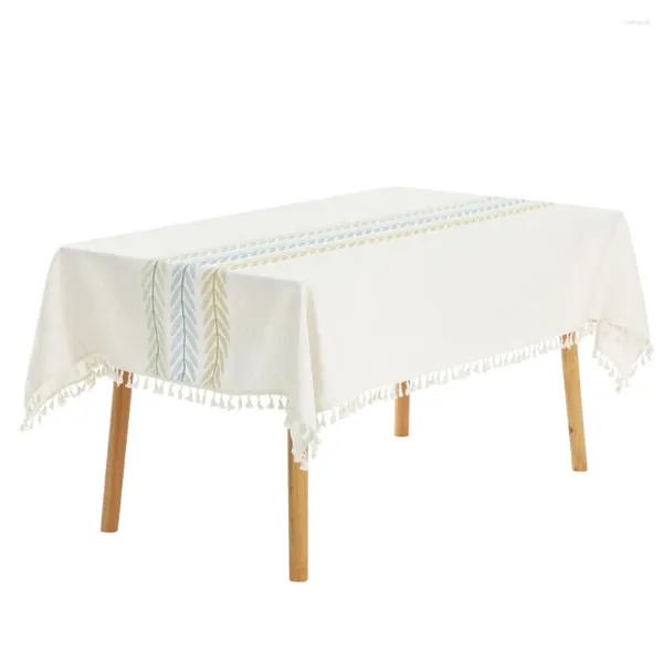 Toalha de mesa rústica, algodão, linho, à prova d'água, capa com borlas, amarelo, azul, verde, 55 