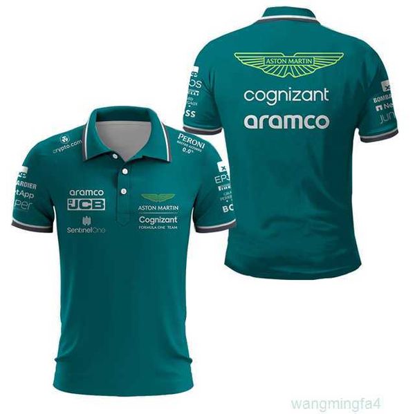 Homens camisetas Polos masculinos Aston Martin 14 Alonso Driver 2023 F1 Team Racing Sports Polo Camisa Fãs Verde Z8qh