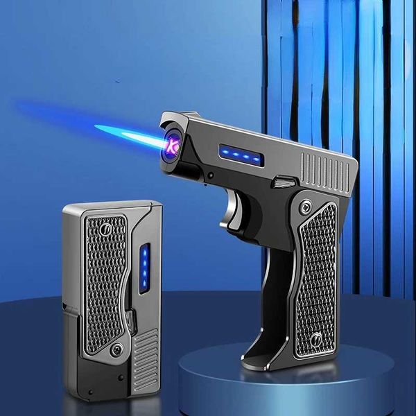 Tipo de arma dobrável criativa sem gás e isqueiro elétrico USB recarregável à prova de vento com descarga direta cigarro masculino