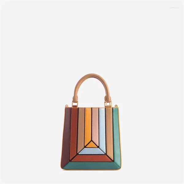 Вечерние сумки 2023 Турция Дизайнерские женские плечевые квадратные винтажные Y2k Сращивание Маленькая сумочка Macaron Многоцветная сумка через плечо с геометрическим рисунком
