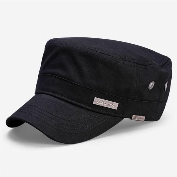 Uomo Cappelli da sole a testa grande Berretto militare piatto in puro cotone maschile Berretti con visiera per adulti Uomo Plus Size Cappello da baseball militare 56-60CM 61-65cm di larghezza Br232E