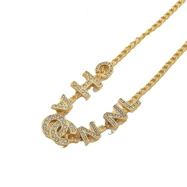 22ss designer pingente canal colares de aço inoxidável clássico simples geométrico cristal strass colar feminino jóias de casamento