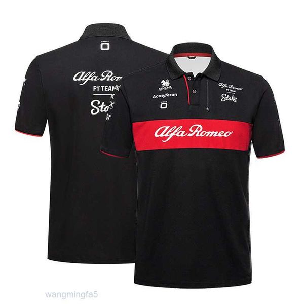 T-shirt da uomo T-shirt da esterno 2023 Nuova tuta da corsa F1 Alfa Romeo Team Polo manica corta Zhou Guanyu Stesso stile maschile 5u1l