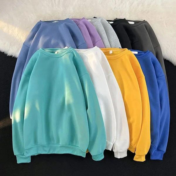 Hoodies femininos casal sólido o-pescoço sweatshirts para mulher coreano gota ombro manga comprida moletom 2023 casual solto pullovers de grandes dimensões