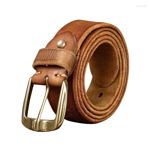 Gürtel Reines Rindsleder 3,8 cm Breiter Retro-geschnitzter Gürtel für Männer Echtes Leder Dornschließe Jugendmode Freizeithosen Geschenk