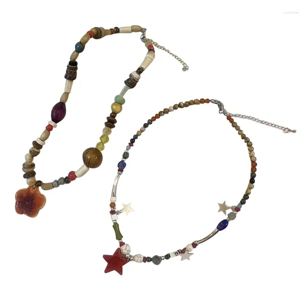 Colares com pingente estilo étnico colar com contas estrela/flor corrente de clavícula moderna