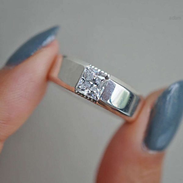 Lindo anel de prata esterlina 925 vvs masculino brilhante joia 14k ouro branco robusto corte radiano eternidade