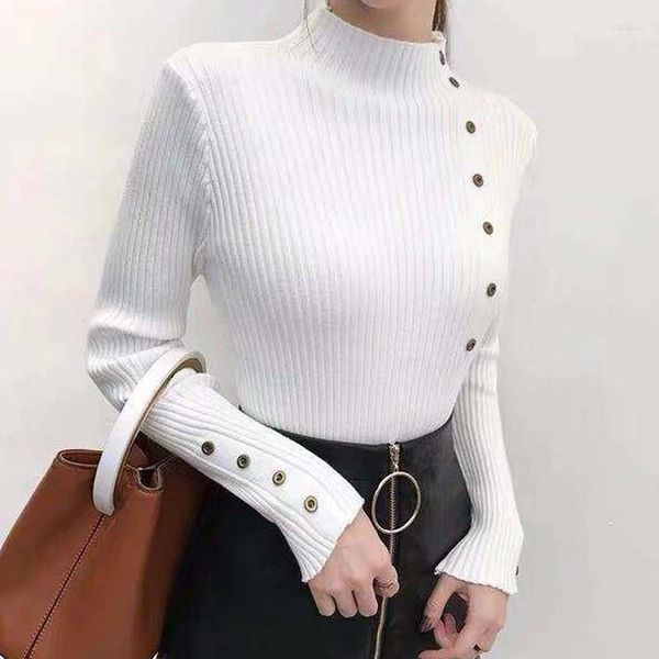 Kadın Sweaters 2023 Sonbahar Moda Düğmeleri Kadın Kazak Örme Külot Yavurucu Sıcak Sıcak Jumper Zarif Örgü Tops 29160