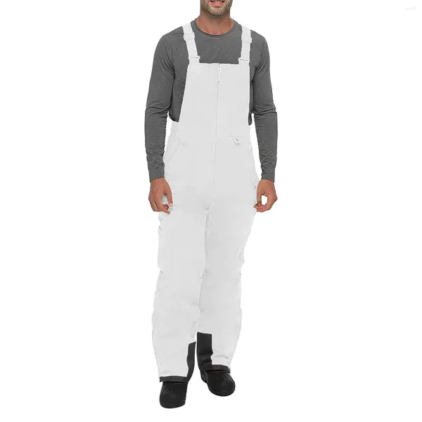 Pantalones para hombres Moda de nieve Mono Ropa de trabajo Ropa Slim Fit Pierna ancha recta con correas para hombres Color sólido al aire libre