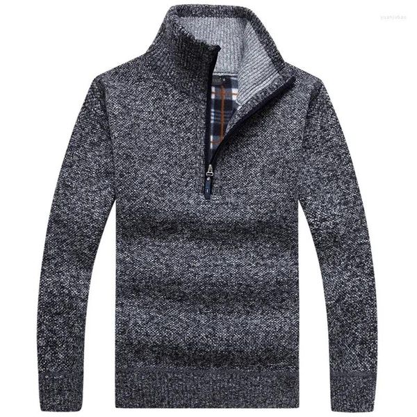 Camisolas masculinas Outono Inverno Homens Grosso Quente Malha Pulôver Manga Longa Gola Metade Zip Fleece Jumper Masculino Roupas