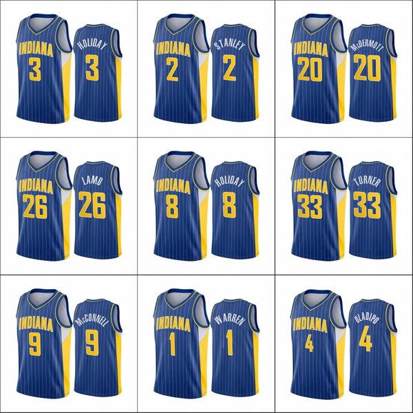 Indiana''Pacers''Männer Victor Oladipo Cassius Stanley Jeremy Lamb Myles Turner Blue''City''Edition''Neues Uniformtrikot