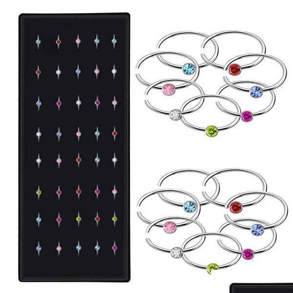 Nasenringe Ohrstecker Mode Edelstahl Körperschmuck Circar Nasenring Weiß / Colorf CZ Zirkon Lippe Labret Nippel Piercing Ringe für W Dhfta