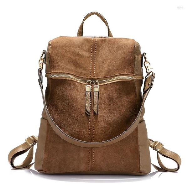 Sacos escolares Vintage Marca Mulheres Mochila Nubuck Couro PU Mochilas para Adolescentes Grande Capacidade Ombro 2023