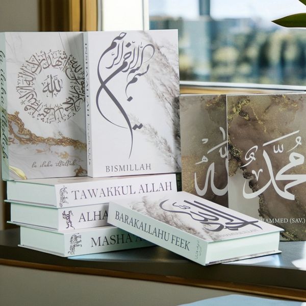 Objetos decorativos estatuetas islâmicas muçulmanas Meca Kaaba Mesquita Livros falsos Decoração de mesa de café Minarete árabe Caixa de armazenamento de livros falsos Decoração de casa 231207