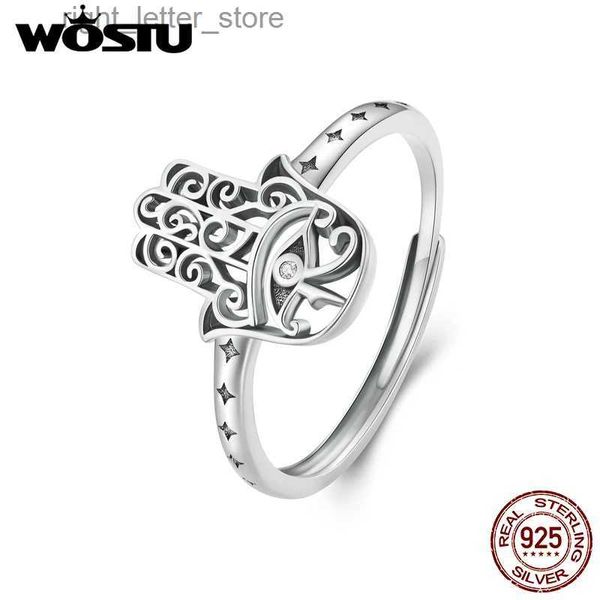 Solitärring WOSTU 925 Sterling Silber Vintage-Stil Glückshand der Fatima Öffnungsring Blaues Dämonenauge Stapelbare Ringe Partyschmuck Geschenk YQ231207