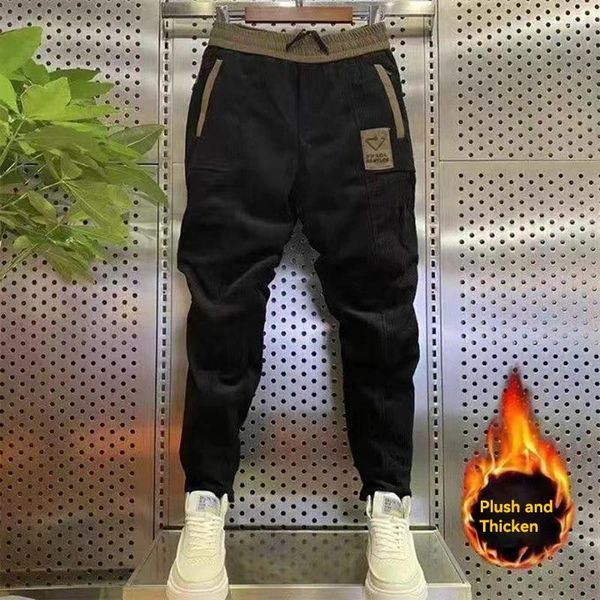 Erkekler Pantolon 2023 Adam kadife Sweatpants Sonbahar Kış Kış Küçük Ayaklar Joggers Street Giyim Sıradan Polar Artı Beden Moda Pantolon Konforu