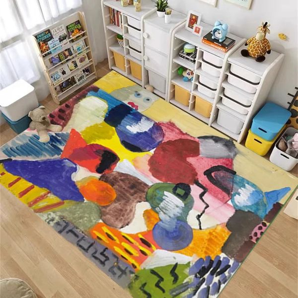 Tapete infantil graffiti quarto cabeceira sala de estar casa dos desenhos animados macio tapete abstrato arte decoração tapete de pelúcia tapis 231207