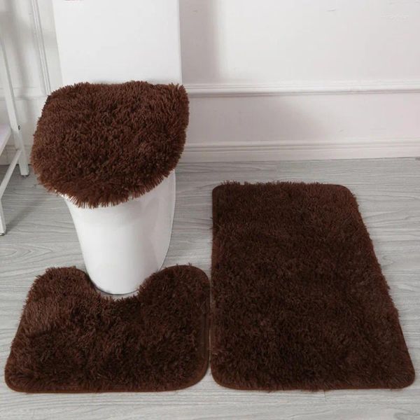 Tuvalet koltukları 3pcs pazen pazen önleyici duş halılar setleri banyo banyo mat set halıları ev kapak odası halı zemin paspasları