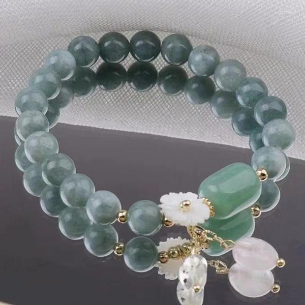 Strand 8mm moda edição coreana jade cristal pulseiras de luxo feminino flor lótus borla pingente grânulo pulseira festa jóias