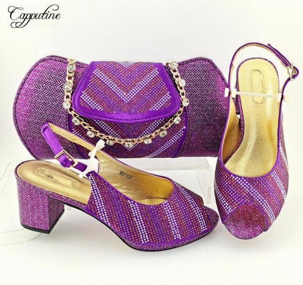 Scarpe eleganti da donna dal design italiano sandali abbinati e borsa viola con borsa set per le donne da festa Sandalias De Mujer MM1127 75CM2993649