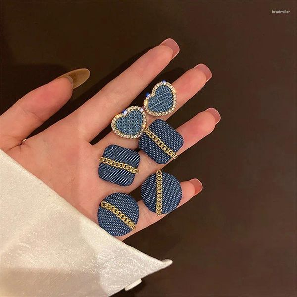 Stud Küpe Geometrik Denim Küpe Kalp Meydanı Kadınlar için Yuvarlak Yuvarlak Kız Moda Takı Partisi Hediyesi