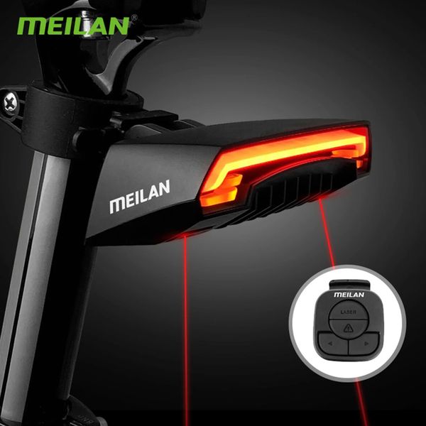 Luci per bici Meilan X5 Luce posteriore per bicicletta Indicatore di direzione wireless a distanza LED Fascio USB ricaricabile Coda da ciclismo 231206