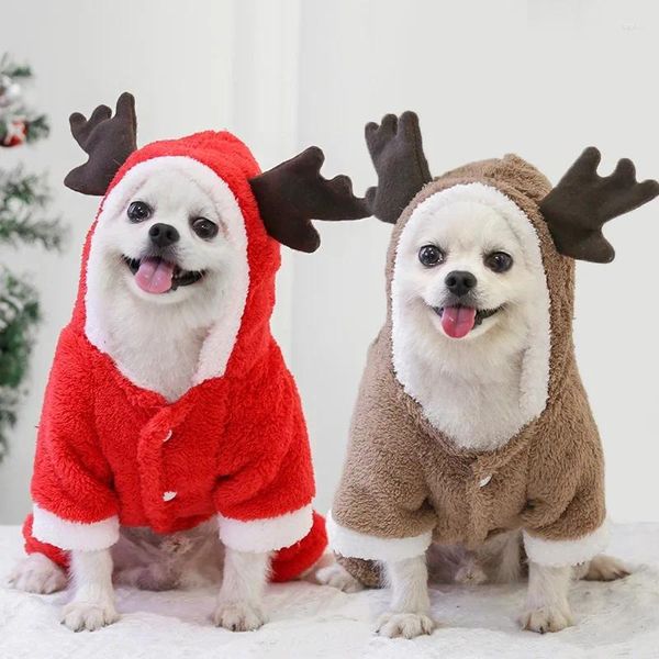 Ropa para perros Moda Otoño Invierno Lindo Elk Forma Chaquetas Botón de cuatro patas Fleece Sudaderas con capucha para mascotas para perros pequeños medianos Teddy Chihuahua