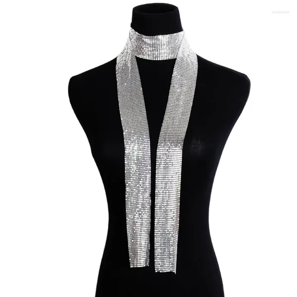 Colares de pingente Mulheres Glitter Sparkle-Metal Lantejoulas Gravata Lenço Festa Noite Longo Fino Xales Skinny Neckerchief Colar-Decoração