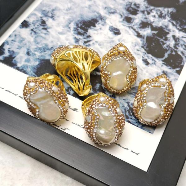 Cluster Ringe Natürliche Unregelmäßige Perle Rand Strass Ring Damen Persönlichkeit Mode Luxus Temperament Exquisite Trend Schmuck Großhandel