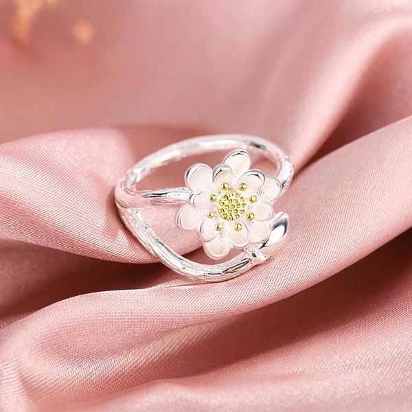 Cluster Ringe Mode Silber Farbe Open Finger Ring Lotus Blume Knospe Elegant Stapelbar Für Frauen Mädchen Schmuck Geschenk Dropship Großhandel