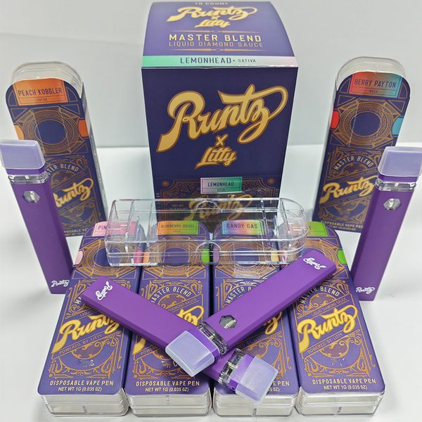 Yeni Runtz X Litty Dabwoods Tek Kullanımlık Vape Kalem Boş Runty E Sigara 1ml Teşvik Vapes E Cig Kartuş Seramik Bobin Paking ile 280mAH şarj edilebilir Pil