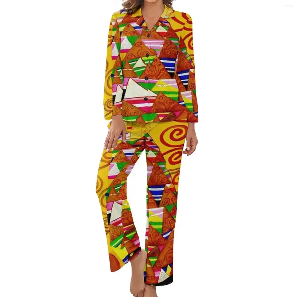 Mulheres sleepwear gustav klimt pijama primavera 2 peça abstrata arte impressão moda conjunto mulheres manga longa v pescoço casual gráfico nightwear