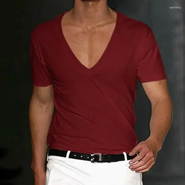 Erkekler A2591 Erkekler T-Shirt Şortlu Kılıf Derin V-Yok Üstler Düz Renkli Büyük Boy Tees Sokak Giyin