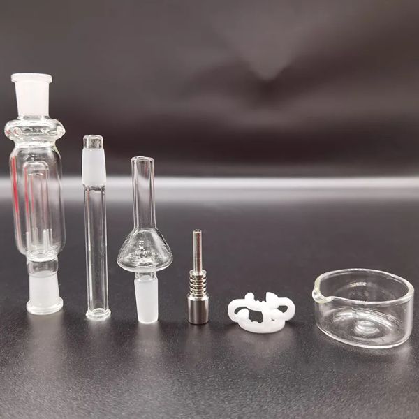 10mm Nectar Toplayıcı Kiti Cam Bong Duman Aksesuarları Mikro NC Kitleri 10mm Titanyum Uç Ters Çivi Kül Catcher Dab Saman Yağı Rig1 LL