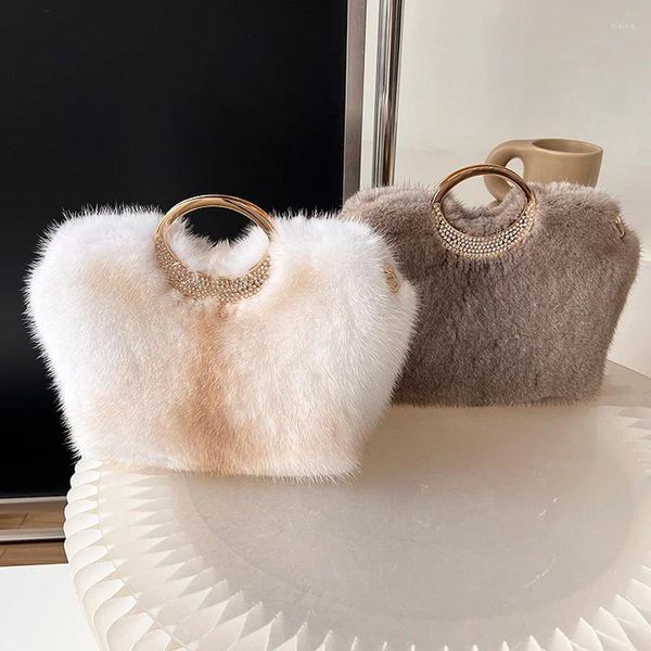 Marsupi Borsa da donna Capelli di visone Edizione coreana Borsa a tracolla per pendolari con diamanti ad acqua di alta qualità Borsa a tracolla di grande capacità