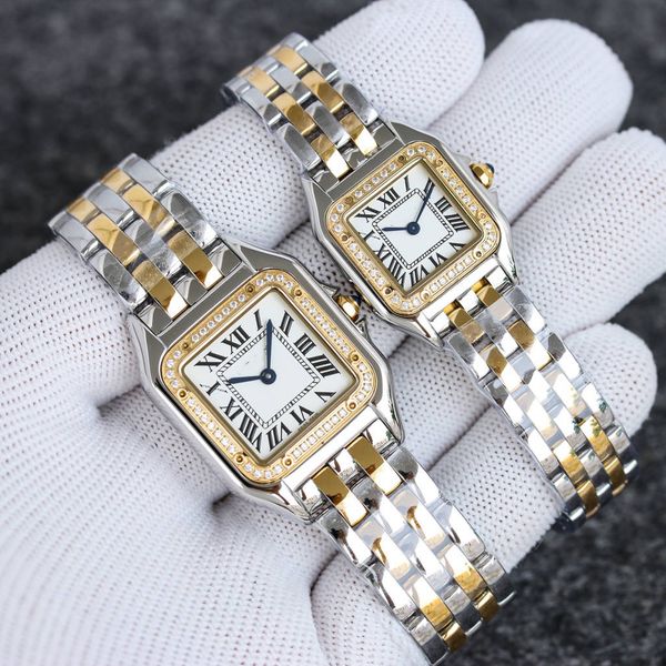 High-End-Quarzuhr der Geparden-Serie mit eingelegtem Diamant, Paaruhr, Herren- und Damenuhr, Damenuhr, Diamant-Saphirglas, quadratische Uhr, Saphir, wasserdicht, Designer