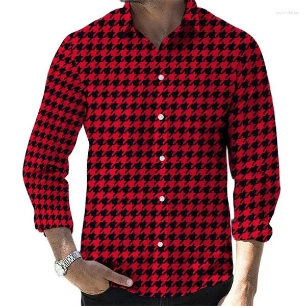 Camicie casual da uomo Camicia Hawaii Sciolto Cardigan a maniche lunghe con stampa digitale scozzese di grandi dimensioni su uomo