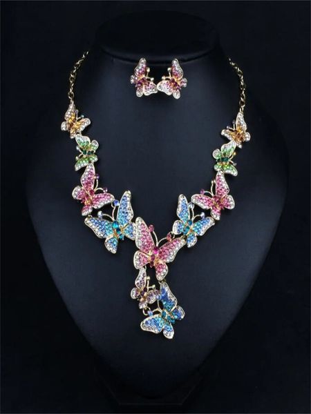 Conjuntos de jóias de casamento borboleta imitação jóias incrustadas estilo nacional jantar colar acessórios de jóias de liga de alta qualidade para mulher 231207