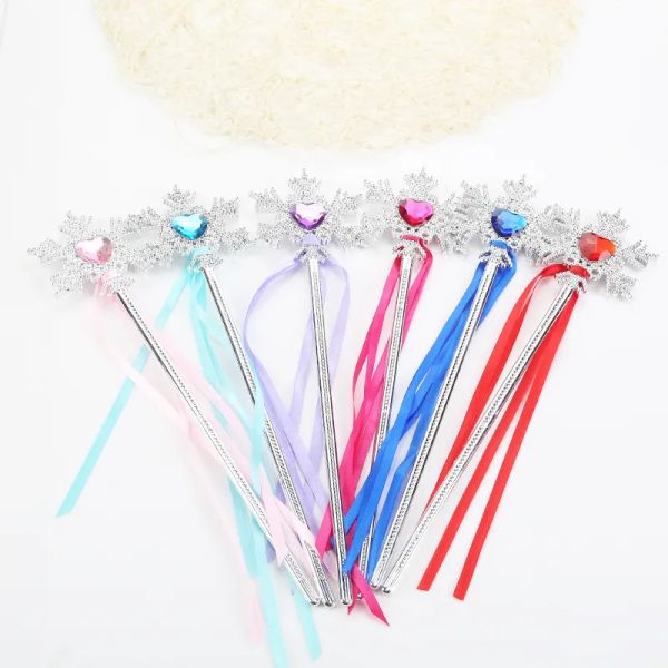 Princess snowflake fibbons wand sticks baby garotas fadas wand desenho animado shinestones gem party adereços decoração bj