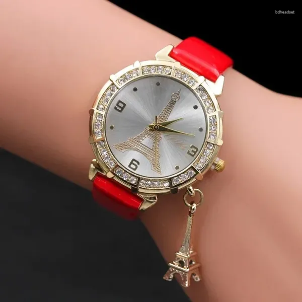 Armbanduhren Großhandel Casual Damen Armbanduhren Mode Paris Eiffelturm Lederband Quarz Dames Horloges Geschenk