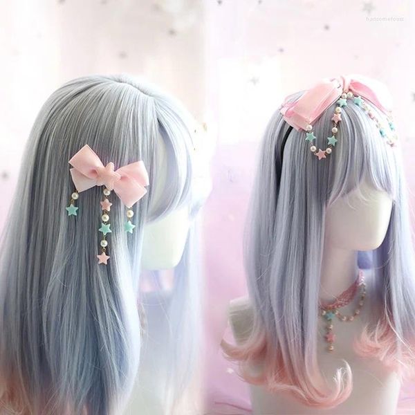 Articoli per feste Lolita Sweet Style Pearl Star Pink Bowknot Girl Women Accessorio per fascia per capelli carino