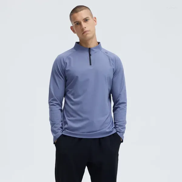 Homens camisetas Atlético Tops Outdoor Running Fitness Half-Zip Stand-up Collar Quick-Secagem Mangas Compridas Camiseta Roupas Masculinas