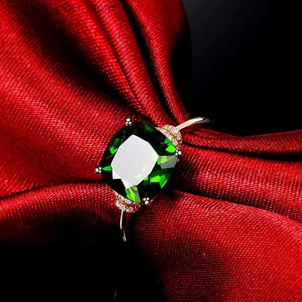 Solitärring HOYON 14K Roségold Farbe grüner Ring für Damen Anillos natürlicher Smaragd Edelstein Topas Bizuteria Schmuckring mit Box YQ231207
