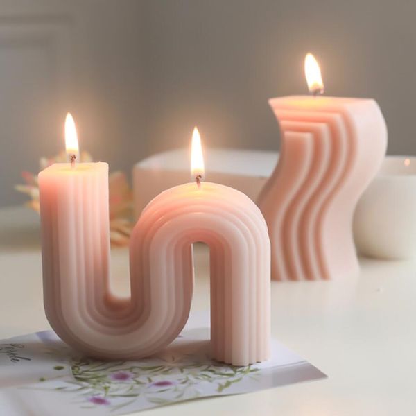 Geometria única vela onda s forma aromaterapia velas casa fragrância geométrica fotografia adereços ornamentos velas presente