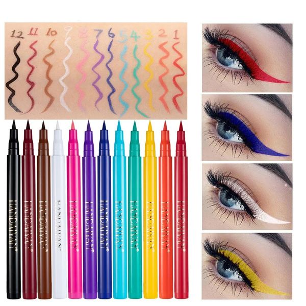 Combinazione per ombretto/fodera 12 Colori/scatola Ultra sottile Eyeliner Pencil Liquid Liner Eye Affronta Essiccazione rapida Eyeliner Eyeliner Facile da usare Set di cosmetici 231207