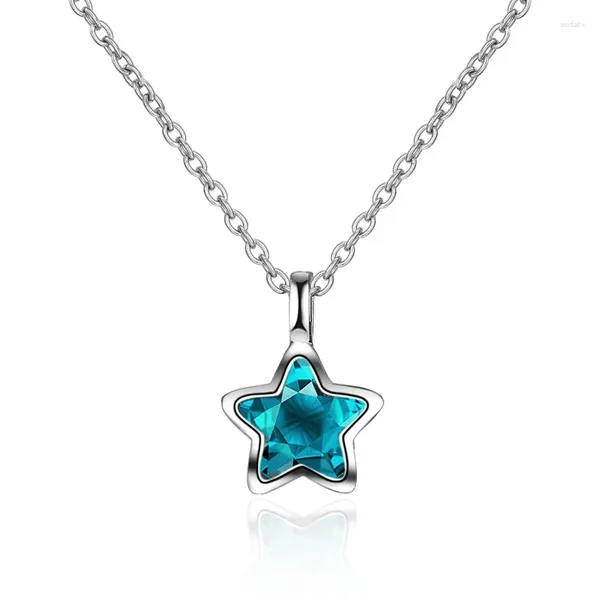 Pingentes mais recente cristal azul estrela colar para mulheres festa jóias qualidade superior 925 prata esterlina senhora gargantilha colares