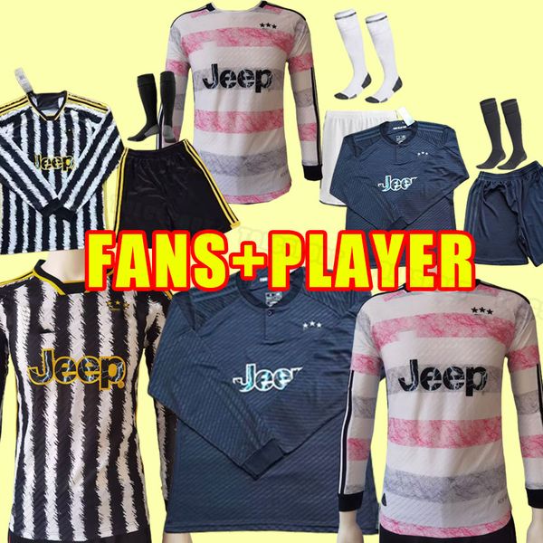 Camisas de futebol de manga comprida 23 24 POGBA DI MARIA VLAHOVIC CHIESA LOCATELLI MORATA DE LIGT KEAN Maglia da calcio 2023 2024 Juventus camisas de futebol FÃS VERSÃO DO JOGADOR